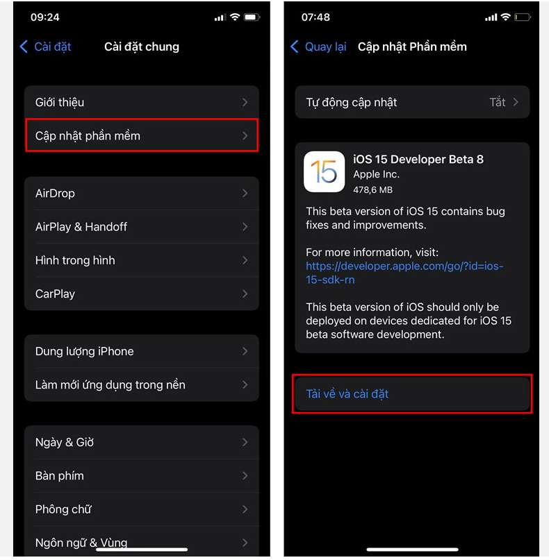 Cài đặt iOS 15 beta