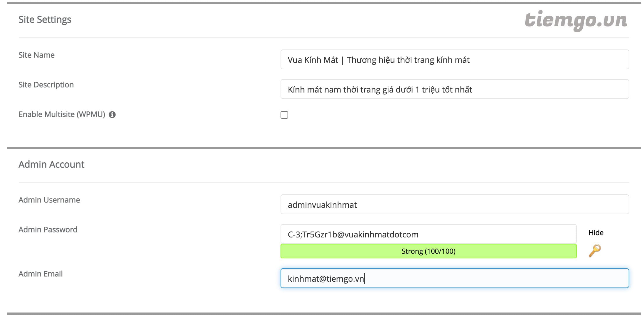 Cài đặt thông tin website khi cài đặt WordPress