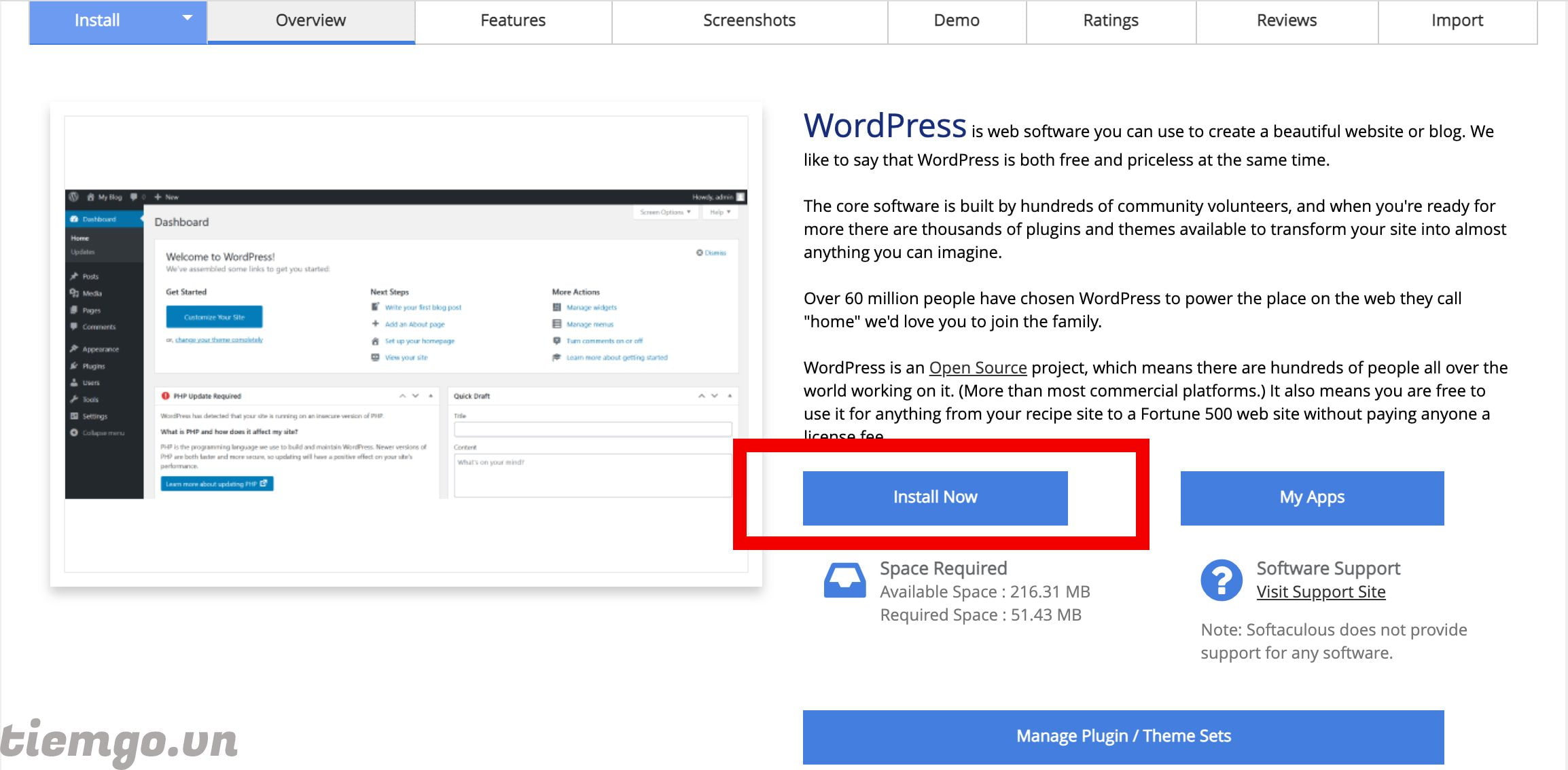 Bước 2: Install WordPress- Cài đặt WordPress