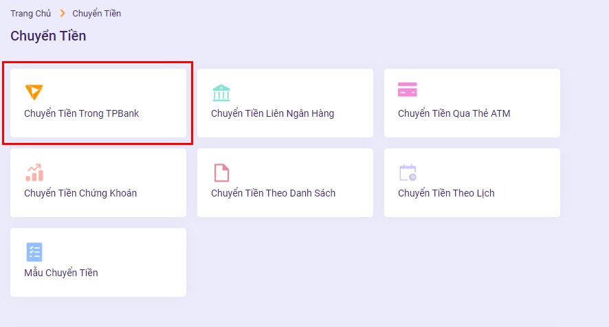 Chuyển tiền trong Trong Tiên Phong Bank