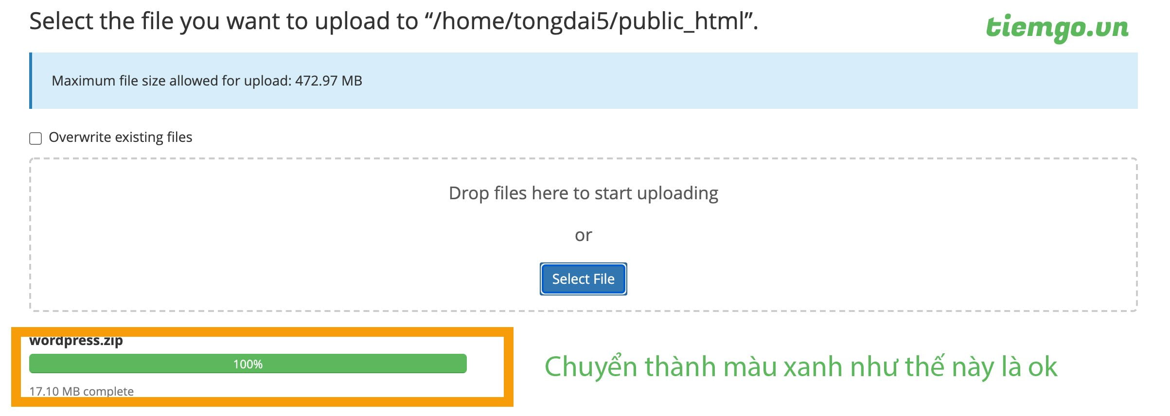 Upload file WordPress.zip lên
