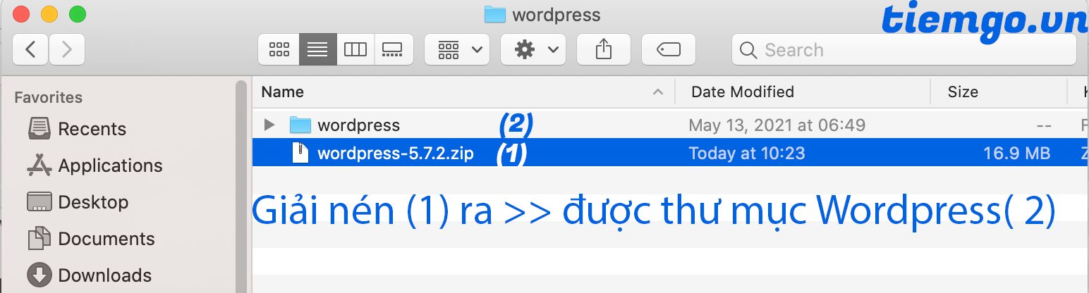 Giải nén file WordPress tải về