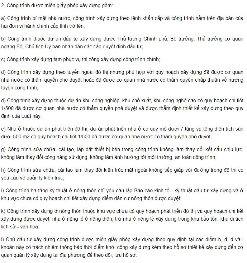 Miễn giấy phép xây dựng