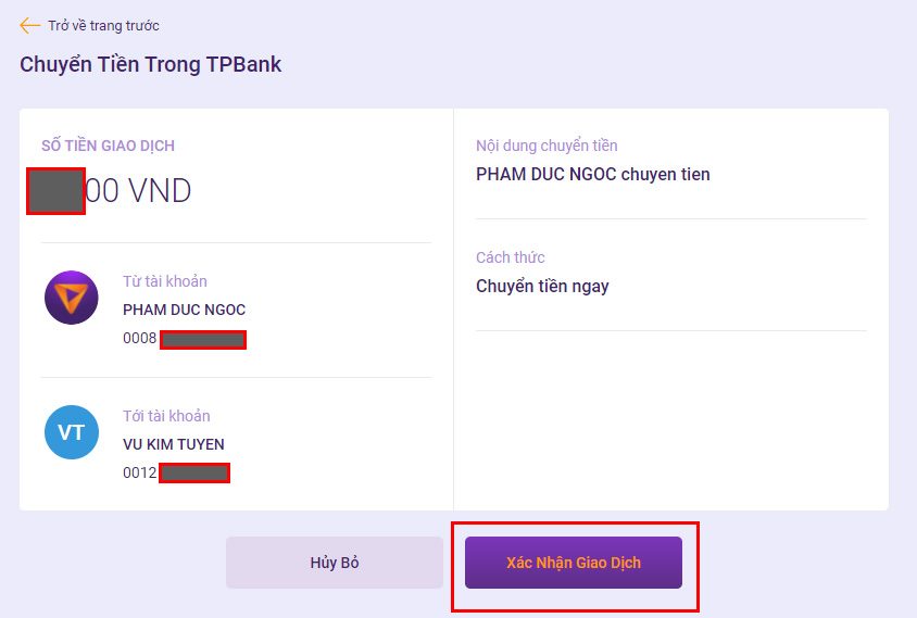 Xác nhận giao dịch